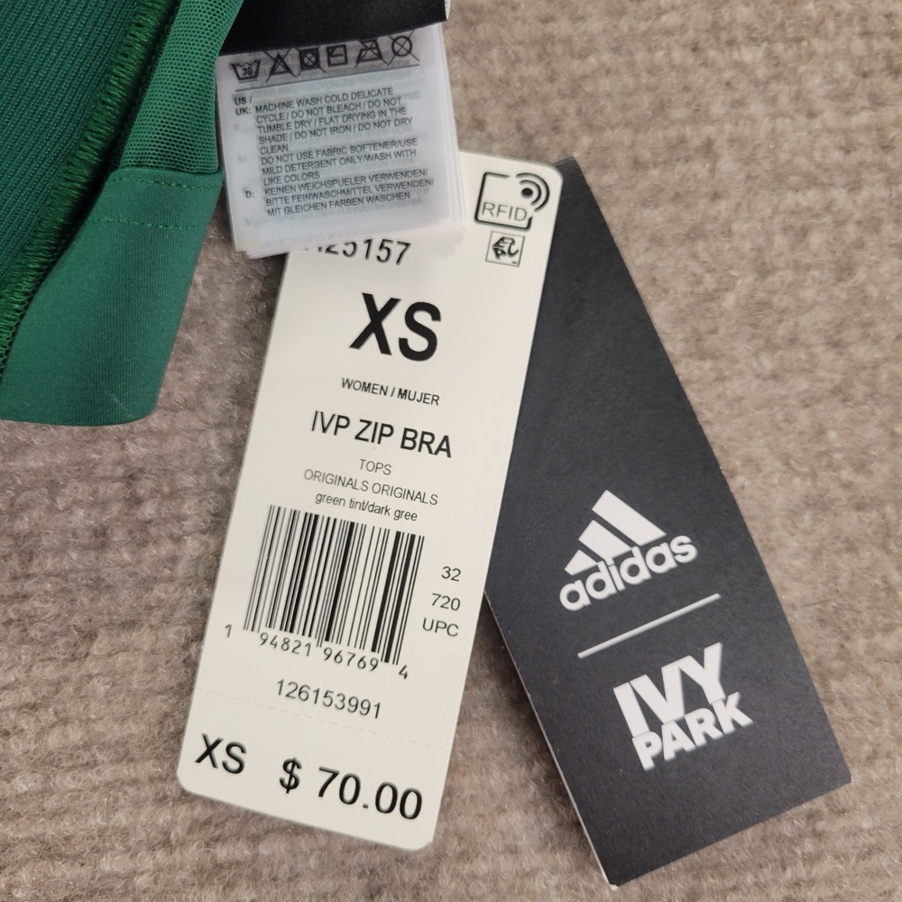 Adidas IVY PARK Green Zip Front Racerback Sports Bra XS - Picture 4 of 7